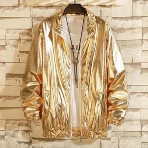Gold Jacket Non Binary Windbreaker Lightweight Size L Beautiful 🤩 Zipper Front